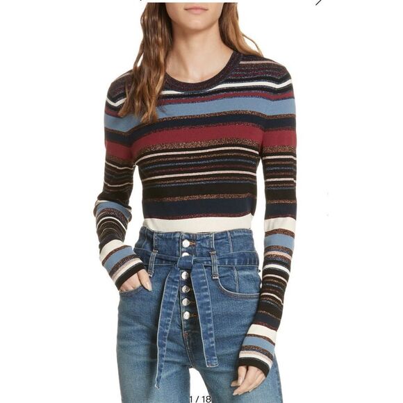 Veronica Beard Palmas Striped Metallic Sweater sz L EUC - Picture 1 of 6